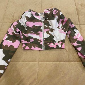 Pink Camo Hooded Crop Jacket - NWT